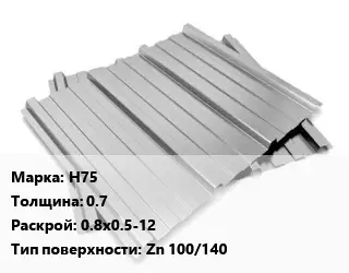 Профнастил оцинкованный профилированный Н75 s=0.7 0.8х0.5-12 Покрытие:Zn 100/140